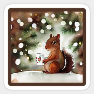 Squirrel drinking eggnog, snowy christmas outdoors Sticker